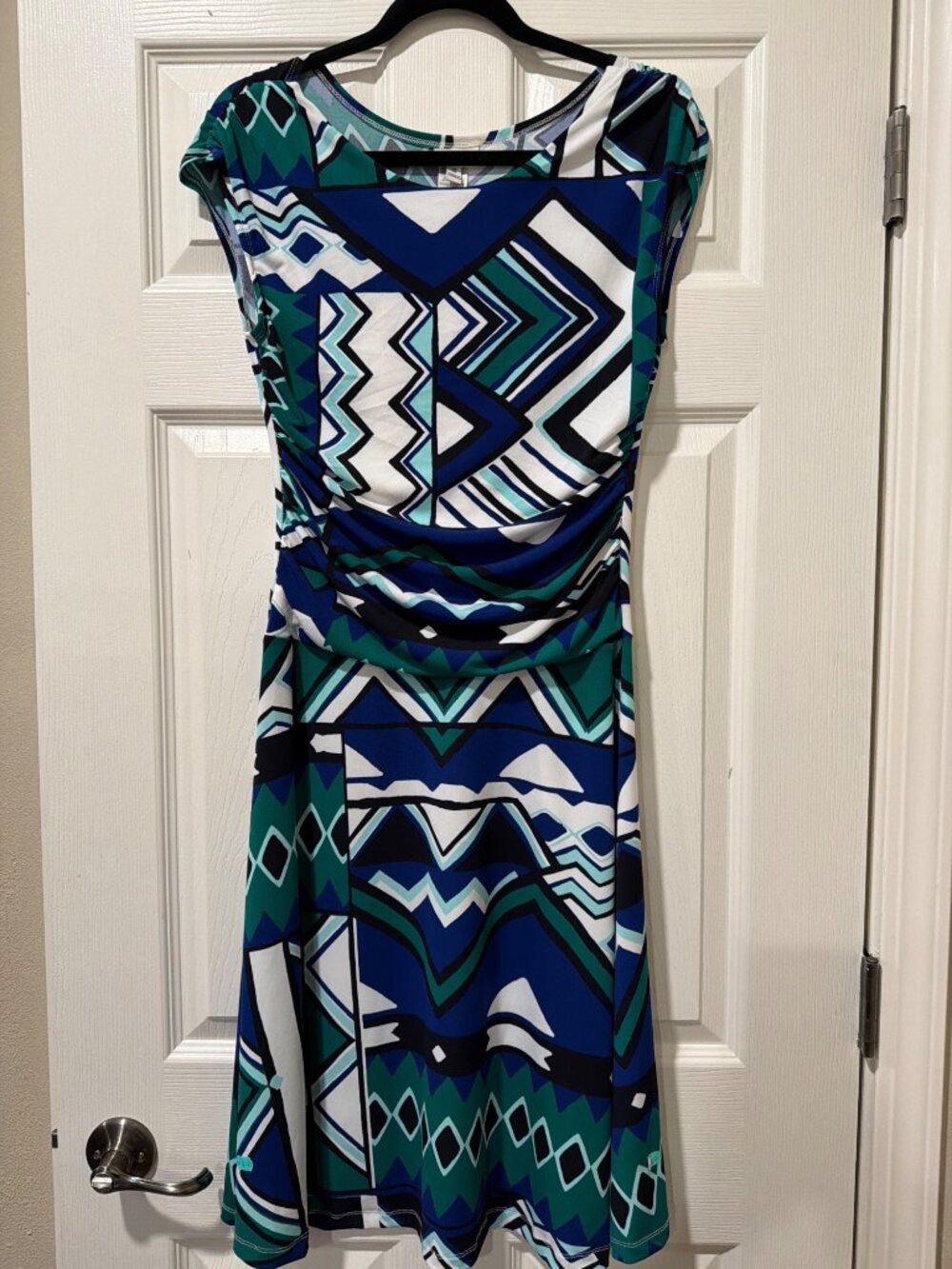 En Focus Studio Womens Geometric Print Dress Size 10 Blue/Green/Black